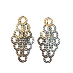 Statement Hammered‎ Silver & Gold Chandelier Dangle Earrings